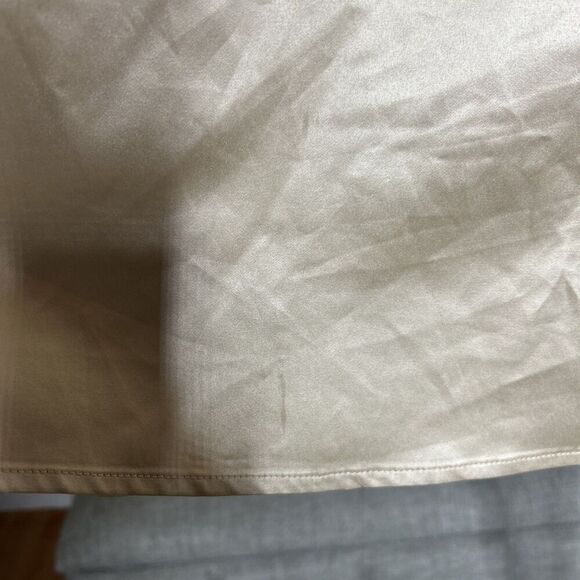 Mable Satin Midi Skirt Nude Beige Color Deep Slit Buttons Zip Closure Size M - Picture 8 of 8